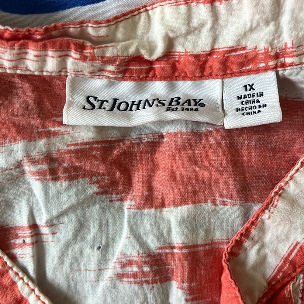 St John’s Bay 1X Coral and White Ikat Women’s Blouse - Picture 4 of 8